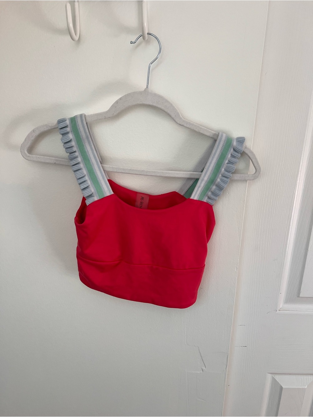 Bright Pink Crop Tank with Decorative Striped Ruffled Straps